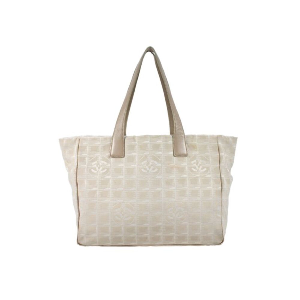 Chanel Womens CC Logo Jacquard Pattern New Travel Line Tote Handbag Beige